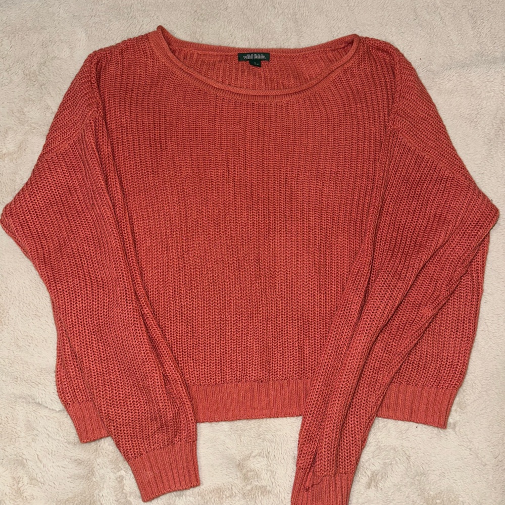 Coral color cropped knit sweater